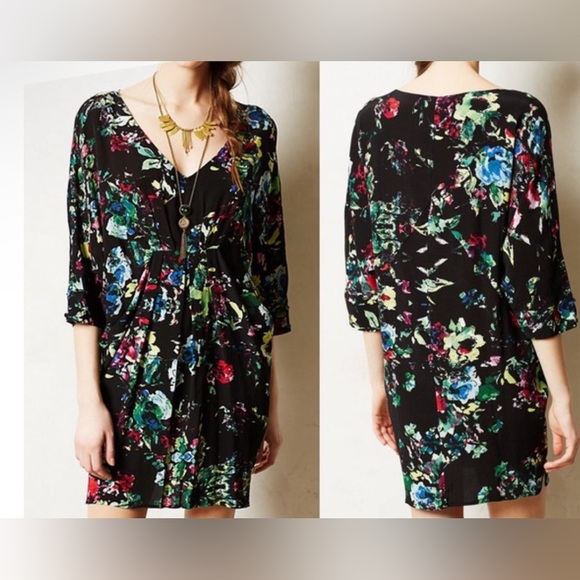 Anthropologie Maeve black floral dress. M B5 - Picture 1 of 7